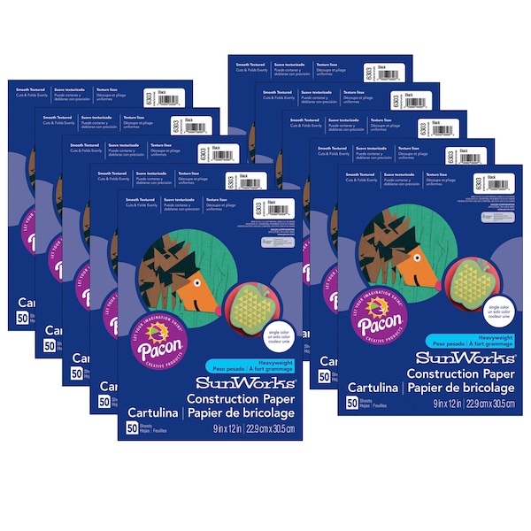 SunWorks Construction Paper, Black, 9x12in, PK500